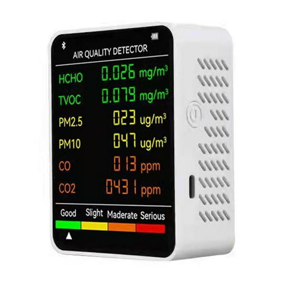 Home Air Quality Monitor, Portable Multifunctional Detector With Real Time Alarm, Tests PM2.5 PM10 HCHO Organic Pollutants Color LCD Screen