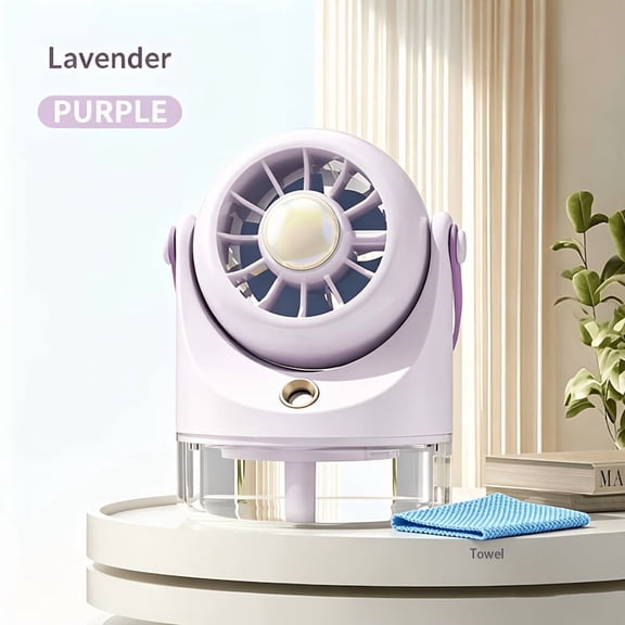 6-in-1 Portable Misting Fan, USB Rechargeable, 3 Speeds, Smart Timer, 360° Rotatable, Mist Humidifier with Ice & Aromatherapy for Home, Office & Camping