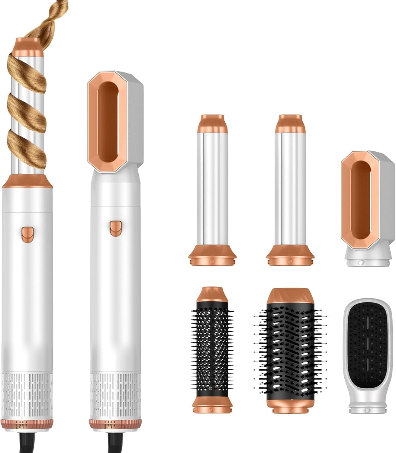 6-in-1 Professional Hot Air Styler & Hair Dryer Brush - Powerful Air Curling Wrap Styler with Negative Ionic Technology for All Hair Types