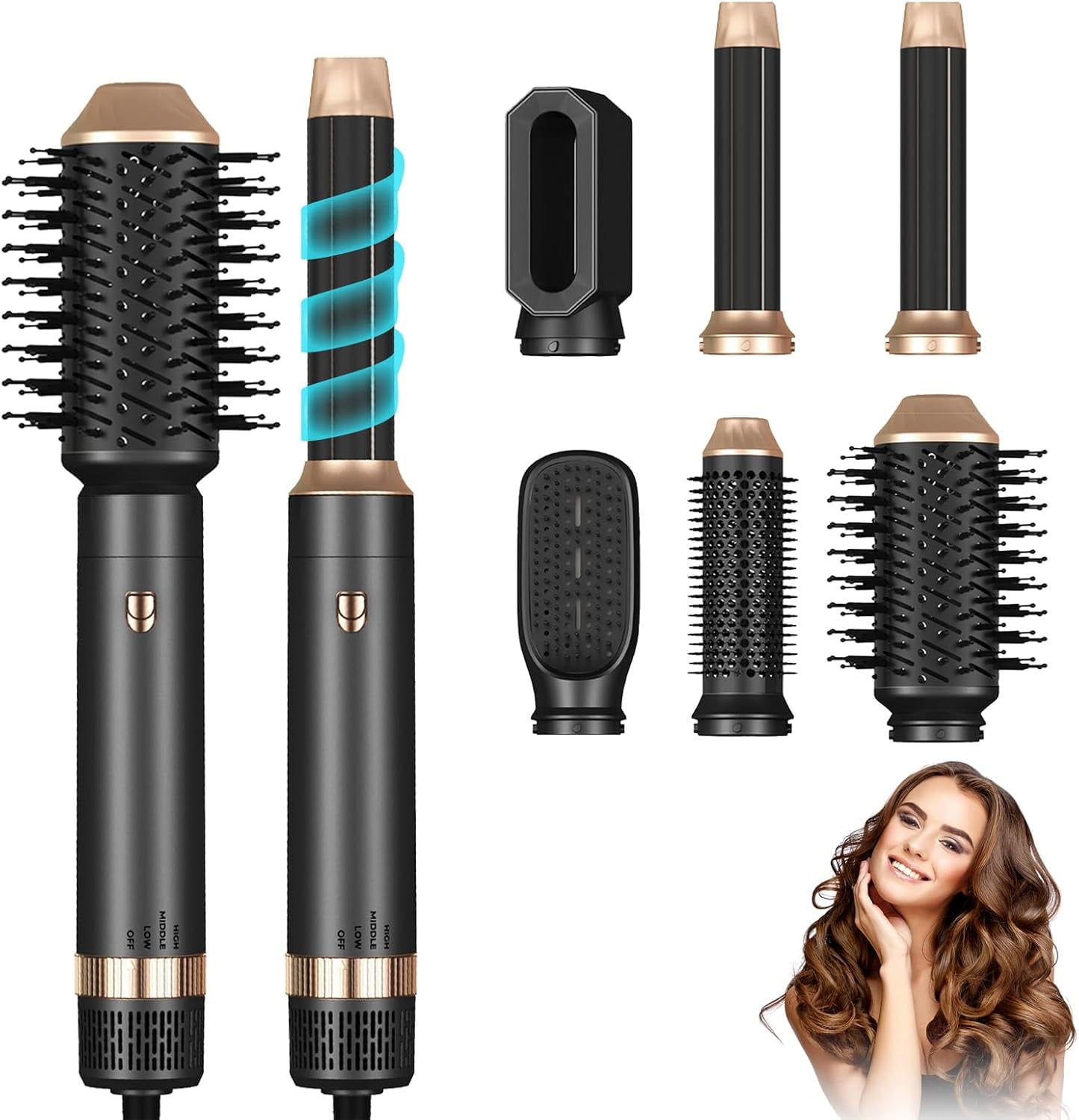 6-in-1 Professional Hot Air Styler & Hair Dryer Brush - Powerful Air Curling Wrap Styler with Negative Ionic Technology for All Hair Types