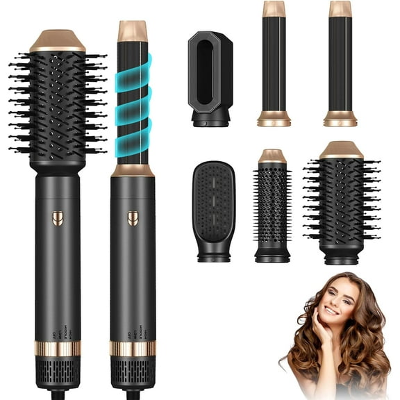 6-in-1 Professional Hot Air Styler & Hair Dryer Brush - Powerful Air Curling Wrap Styler with Negative Ionic Technology for All Hair Types