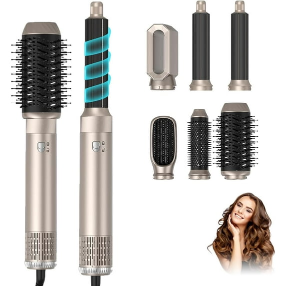 6-in-1 Professional Hot Air Styler Kit - Complete Hair Dryer Brush Set with Negative Ions, Auto-Curlers & Smoothing Brushes for All Hair Types (Black)