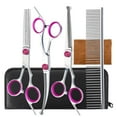 thumbnail image 1 of 6-in-1 Professional Pet Grooming Scissors Set (Safe Rounded Tips/Stainless Steel/Thinning Scissors) - Suitable for Dogs and Cats - Pink, 1 of 7