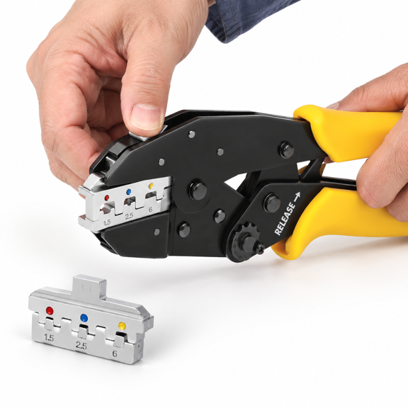 6-in-1 Quick Change Ratchet Crimping Tool Kit with Interchangeable Dies and Oxford Storage Bag
