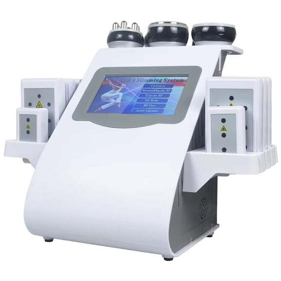 6-in-1 RF Warming Body Massager Ultrasonic, Vacuum & Laser, 6 Handles, Color Touch Screen, Professional Home Spa Machine, White