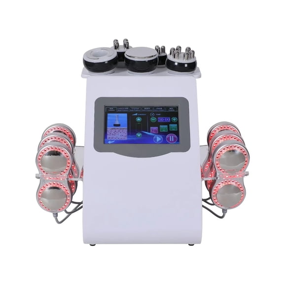 6-in-1 RF Warming Body Massager Ultrasonic, Vacuum & Laser Plate, 6 Handles, 7 Touch Screen, Professional Home Spa Machine, White