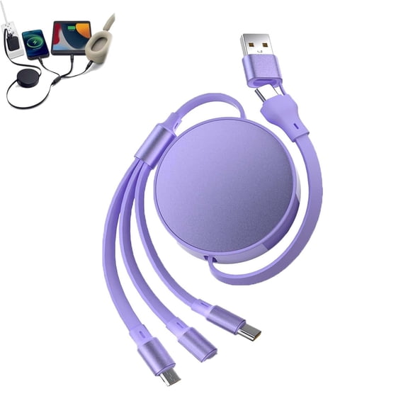 6 in 1 Retractable Charging Cable – 100W Multi Charger with Type C, Lightning and Micro USB Ports, Fast Charge Cable for Multiple Devices