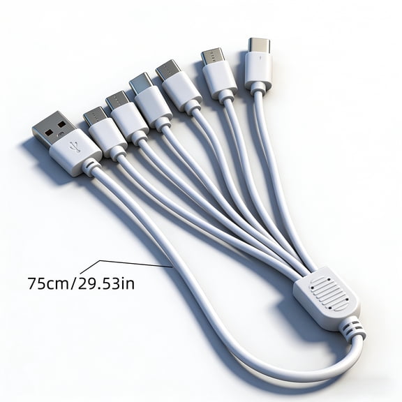 6-in-1 Retractable USB Cable with Data Transfer and Fast Charging, Compatible with Micro USB, USB-C, and Lightning Devices for Smartphones and Tablets
