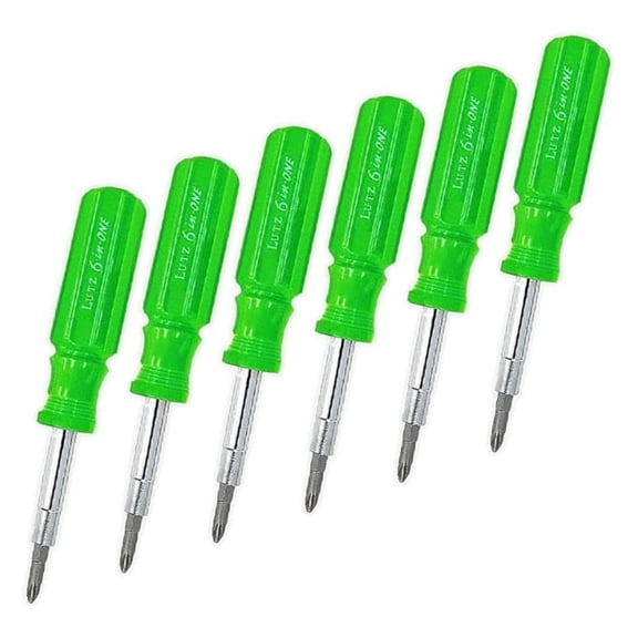 6-in-1 Screwdriver Set - Green Multi-Bit Screwdriver with Phillips, Slotted & Nut Driver - Ergonomic Handle - Tools Plus Imprinted - Toolbox Essentials