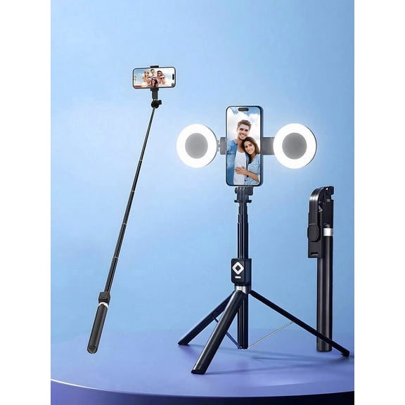 6-in-1 Selfie Stick Tripod with Fill Light, Wireless Remote, Bluetooth Page Turner & Music Control, Compatible with iPhone iPad Android Phone for Live Streaming Travel Vlogging