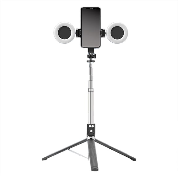 6-in-1 Selfie Stick with Fill Light, Bluetooth Remote, Tripod Stand, Portable for Vlog Travel, Black