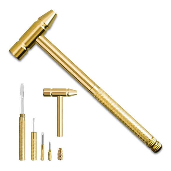 6 in 1 Small Hammer, Copper Mini Hammer Portable Multitool Hammers with Flat Head Phillips Screwdriver and Claw-Hammer Multifunctional Hammers Tools