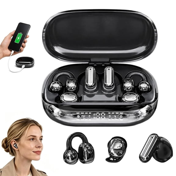 6-in-1 Smart Wireless Earbuds with Integrated Power Bank Case, Open Ear Clip On and Sleep Headphones