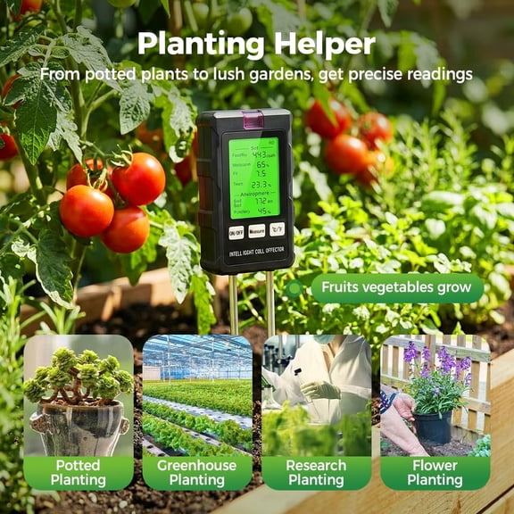 6-in-1 Soil Moisture Meter, Digital Soil Tester for PH Light Fertility Temperature Air Humidity, Plant Water Monitor for Garden Lawn Farm Indoor Outdoor(No Battery)