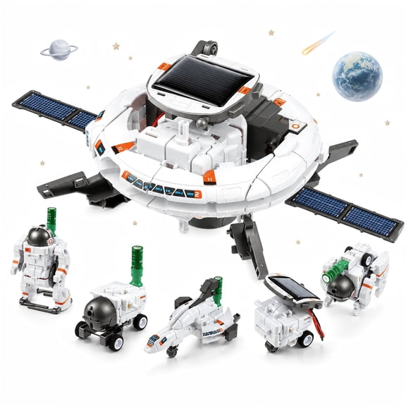 Anpro Solar Robot Kit, 6-in-1 Solar Robot Kit for Kids, Educational Science Kit with Space Station, Rover, Shuttle, Dog & Explorer Models, Space Toys Gift for Boys Girls, White