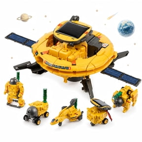Anpro Solar Robot Kit, 6-in-1 Solar Robot Kit for Kids, Educational Science Kit with Space Station, Rover, Shuttle, Dog & Explorer Models, Space Toys Gift for Boys Girls, Yellow