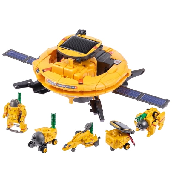 Anpro Solar Robot Kit, 6-in-1 Solar Robot Kit for Kids, Educational Science Kit with Space Station, Rover, Shuttle, Dog & Explorer Models, Space Toys Gift for Boys Girls, Yellow