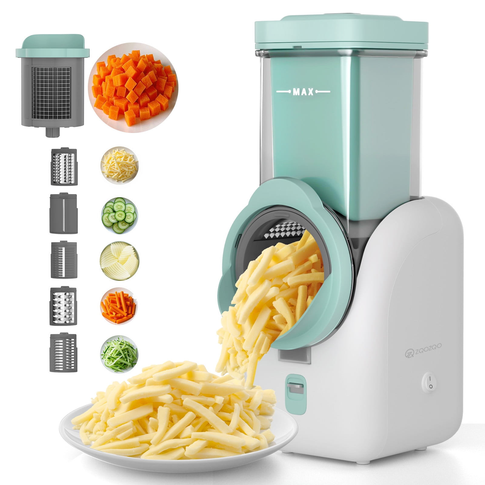 ZQO 6 in 1 Stainless Steel Electric Cheese Grater for Mincing, Dicing, Shredding