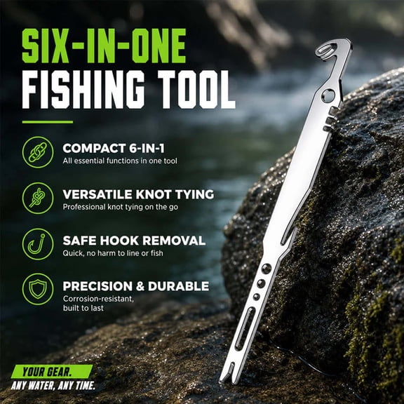 6-in-1 Stainless Steel Fishing Tool, Multifunctional Hook Remover and Button Maker for Anglers, Tackle Boxes, Freshwater and Saltwater Trips