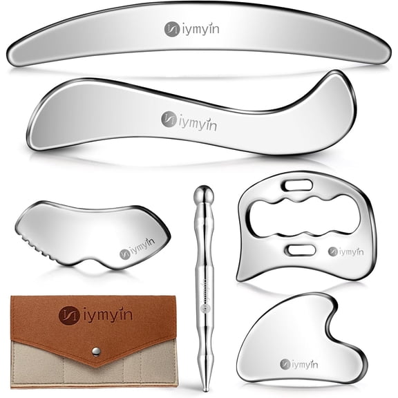6-in-1 Stainless Steel Muscle & Fascia Scraper Tool Set, for Body Skin Massage and Sore Muscles, Myofascial, Iastm Tools, Soft Tissue Mobilization Tools, Full Body Gua Sha Kit, Gift-for Her (6PCS)