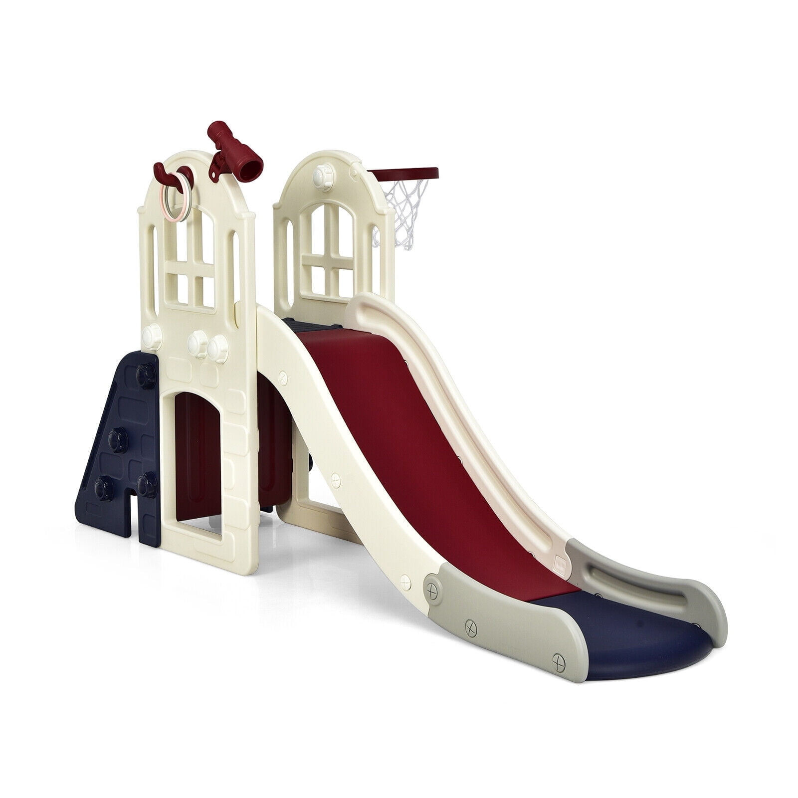 Costway 6-in-1 Blue Toddler Climber Slide Playset with Basketball Hoop