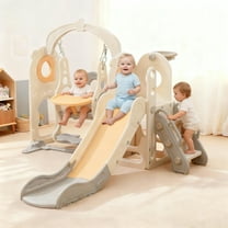 6 in 1 Toddler Slide and Swing Set,Playground Indoor Outdoor Playsets Slide Freestanding Kids Slide Climber Playset Sturdy Baby Slide for Age 1-5