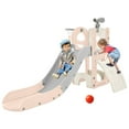 thumbnail image 1 of 6 in 1 Toddler Slide for Indoor Playground, Freestanding Kids Climber Slide Playset with Basketball Hoop, Telescope, Golf Hole, Climbing Frame, 1 of 6