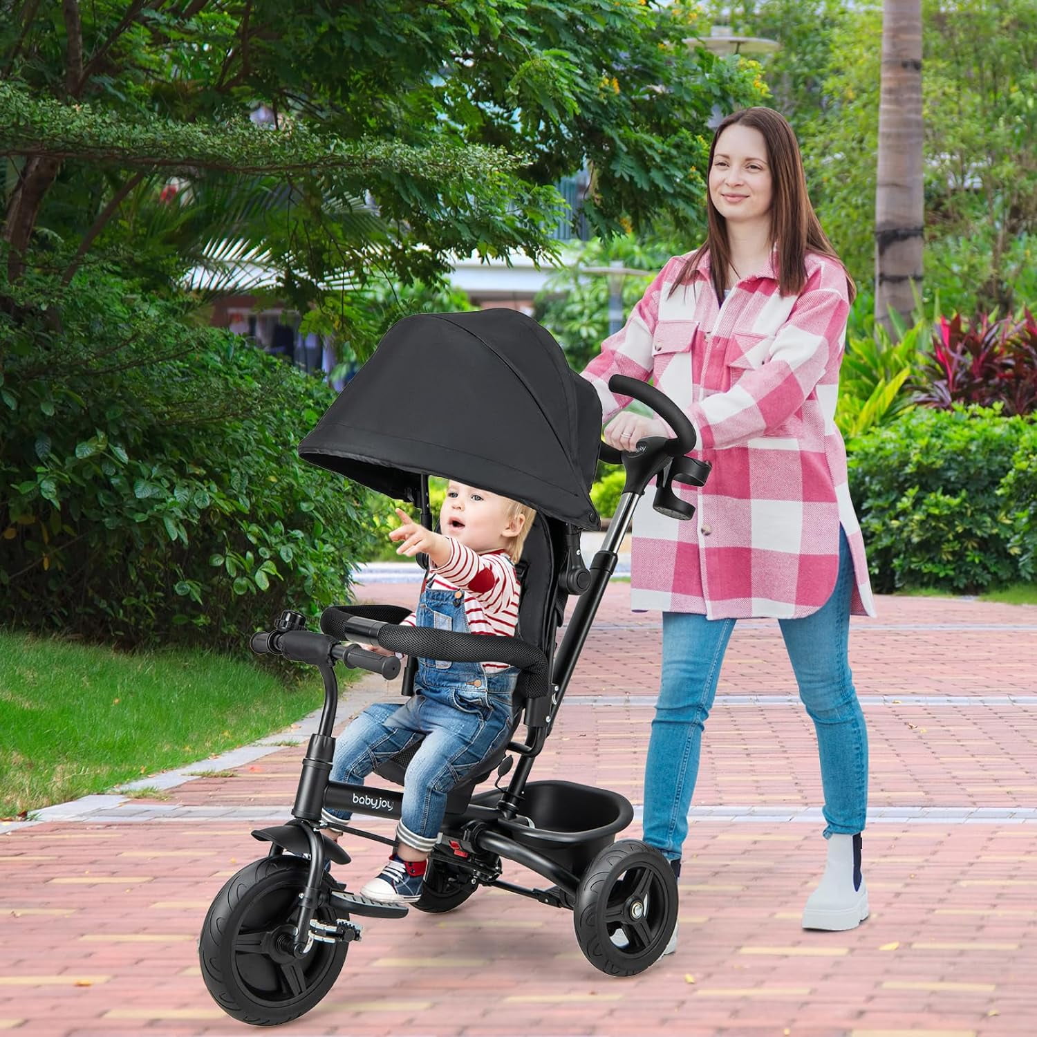 smarTrike Flow 6-in-1 Folding Tricycle with Canopy, Black