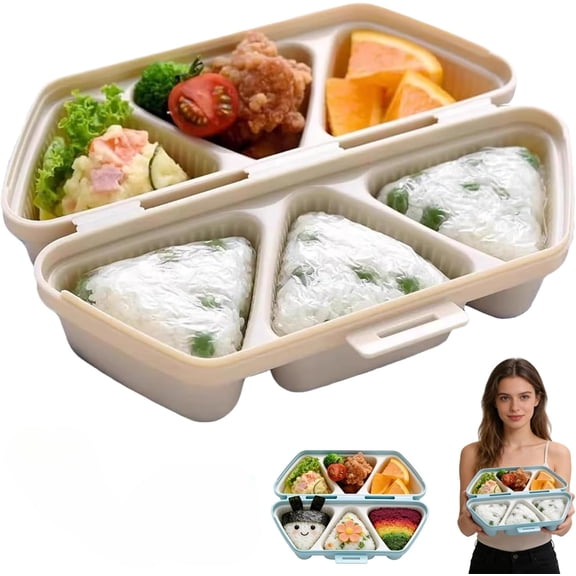 6-in-1 Triangle Rice Ball Mold Press for Sushi, Non-Stick Onigiri Maker & Bento Box