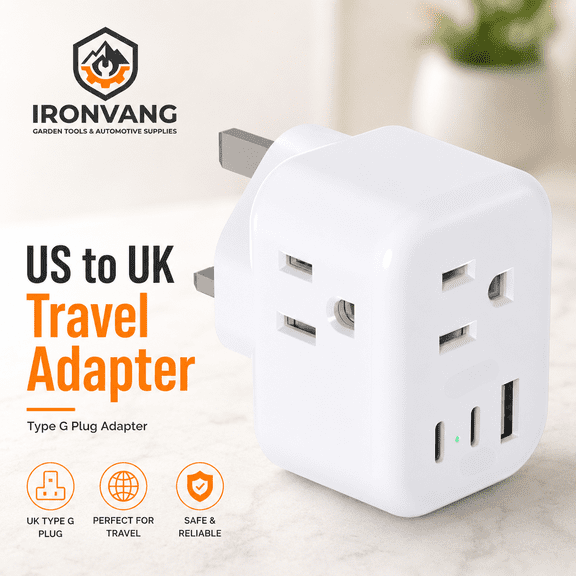 6-in-1 US to UK Travel Plug Adapter, Type G Power Adapter with 3 AC Outlets, 2 USB-A and 1 USB-C Ports for England, Ireland, Dubai, Hong Kong and Singapore