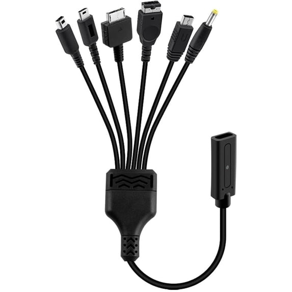 6-in-1 USB-C Charging Cable for Game Consoles, Multi Charger Cord Compatible with Handheld Consoles, Replacement Power Cable for Retro Gaming Devices