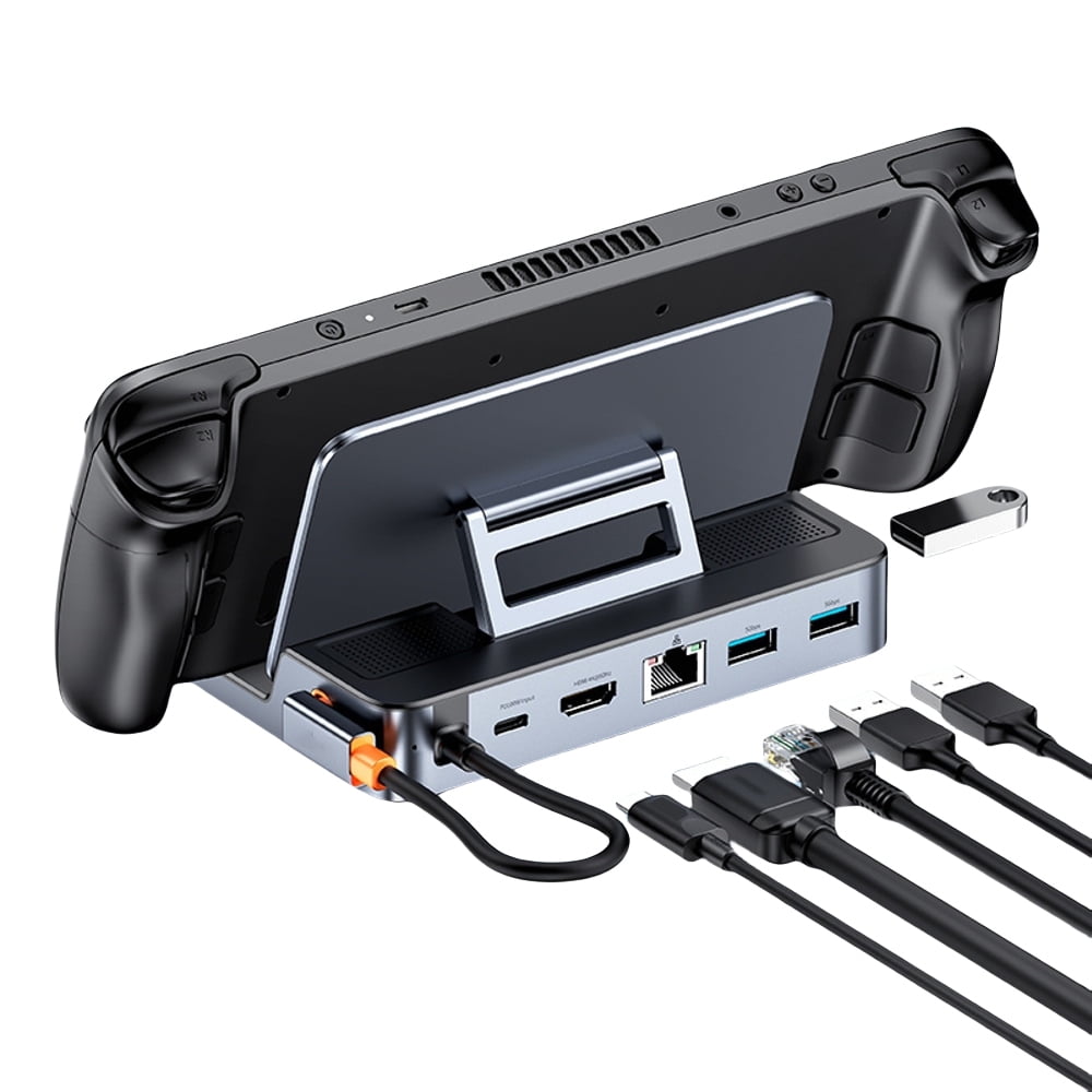 6-in-1 USB C Docking Station for Steam Deck/Switch - 4K@60Hz HDMI, Gigabit Ethernet, 3 USB 3.0 Ports-Gray
