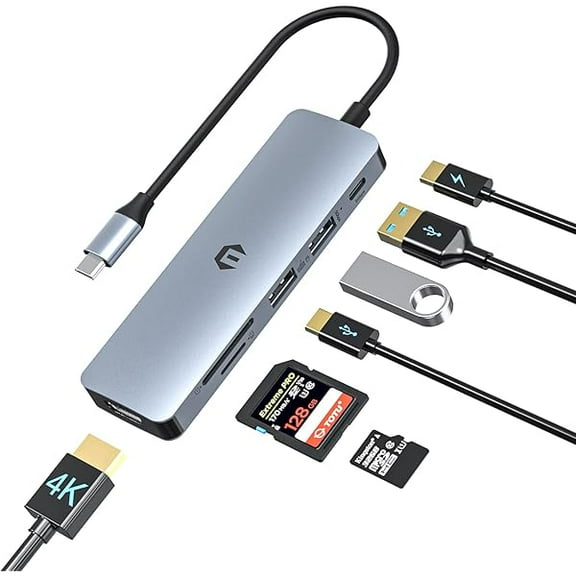 6-in-1 USB C Hub, Multiport Adapter for MacBook Air/Pro, 4K Display HDMI Docking Station (USB 3.0, 100W PD, SD/TF Card Slots) Compatible with iMac, iPad Pro, Dell, HP, Surface, XPS