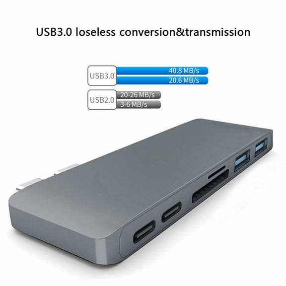 6 in 1 USB C Multiport Hub Adapter, Type-C Docking Station for Laptop
