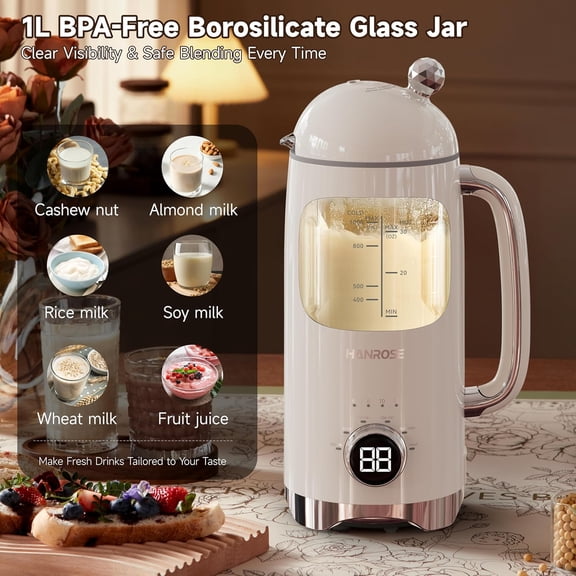 6-in-1 Upgraded 34oz Nut Milk Maker Machine with 8 Stainless Steel Blades