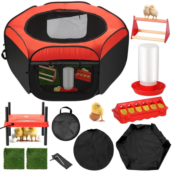6-in-1 Upgraded Chick Brooder Set: Pop-Up Playpen Tent, 12"x12" Heating Plate, Feeder, Waterer, Perch & Nesting Pad  Ideal for Chicks, Ducks & Quail.