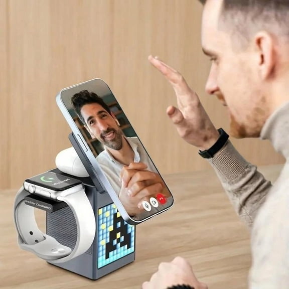 6-in-1 Wireless Charging Dock with Speaker, Digital Clock & Ambient Light - Magnetic Fast Charger for iPhone 16/15/14/13/12 & AirPods | Perfect Tech Gift