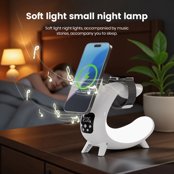 6in1 Wireless Charging Station with Digital Clock & Smart Speaker,15W Fast Charger for iPhone 178 Plus Pro Max XS, AirPods 3, Apple Watch 102 SE Ultra & Samsung Galaxy Series