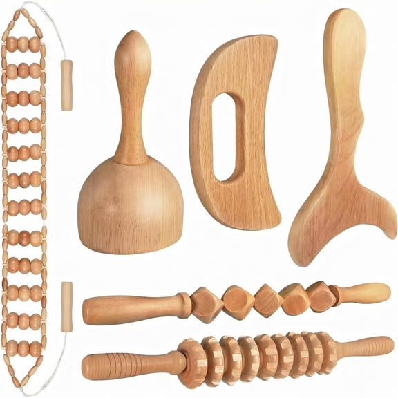 6 in 1 Wood Massage Tool Set, Full Body Sculpting Massager for Lymphatic Care, Body Shaping and Daily Body Care