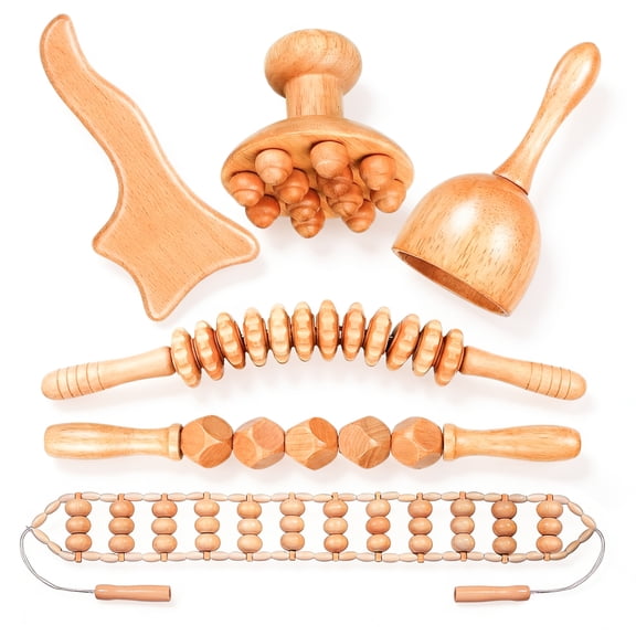 6-in-1 Wood Therapy Massage Tool Set – Multi-Functional Body Sculpting Massager for Muscle Pain Relief, Cellulite Reduction, and Lymphatic Drainage