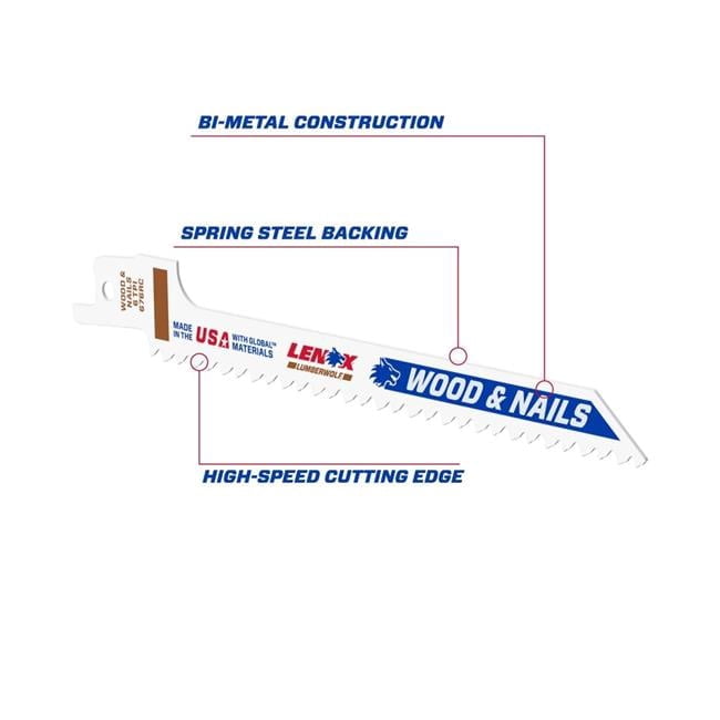 6 in. 6 TPI Bi-Metal Reciprocating Saw Blade - Pack of 5