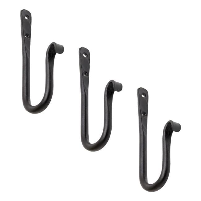6-Inch Black Wrought Iron J-Hook Pack of 3