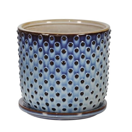 6 in. Ceramic Dotted Planter with Saucer, Blue