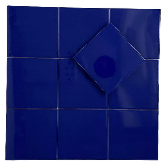 6 in Ceramic Tile Gloss 6x6 Box of 8 Piece for Bathroom Wall and Kitchen Backsplash Decor by (Cobalt Blue)