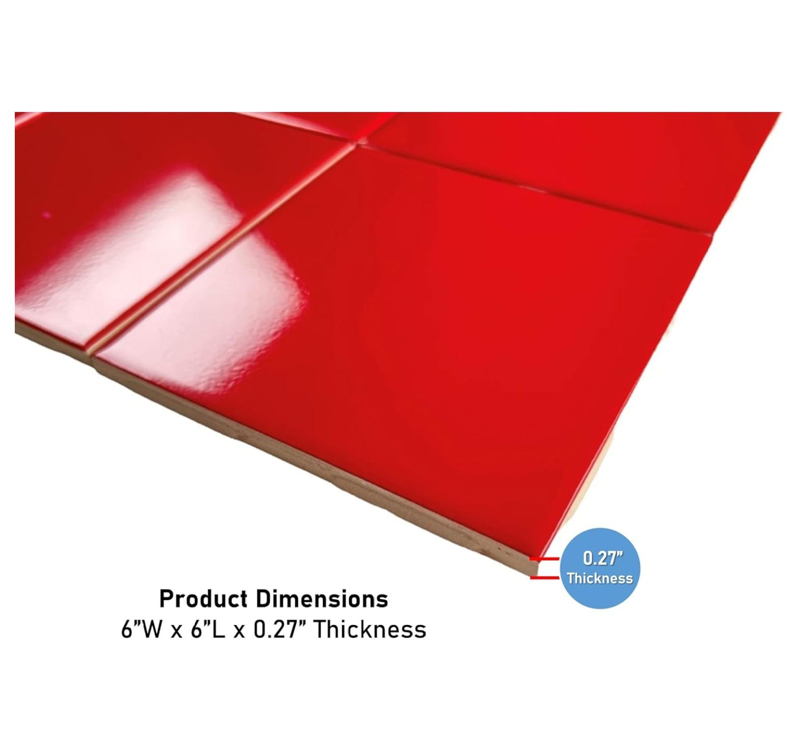 6 in Ceramic Tile Gloss 6x6 Box of 8 Piece for Bathroom Wall and Kitchen Backsplash by saney (Red)