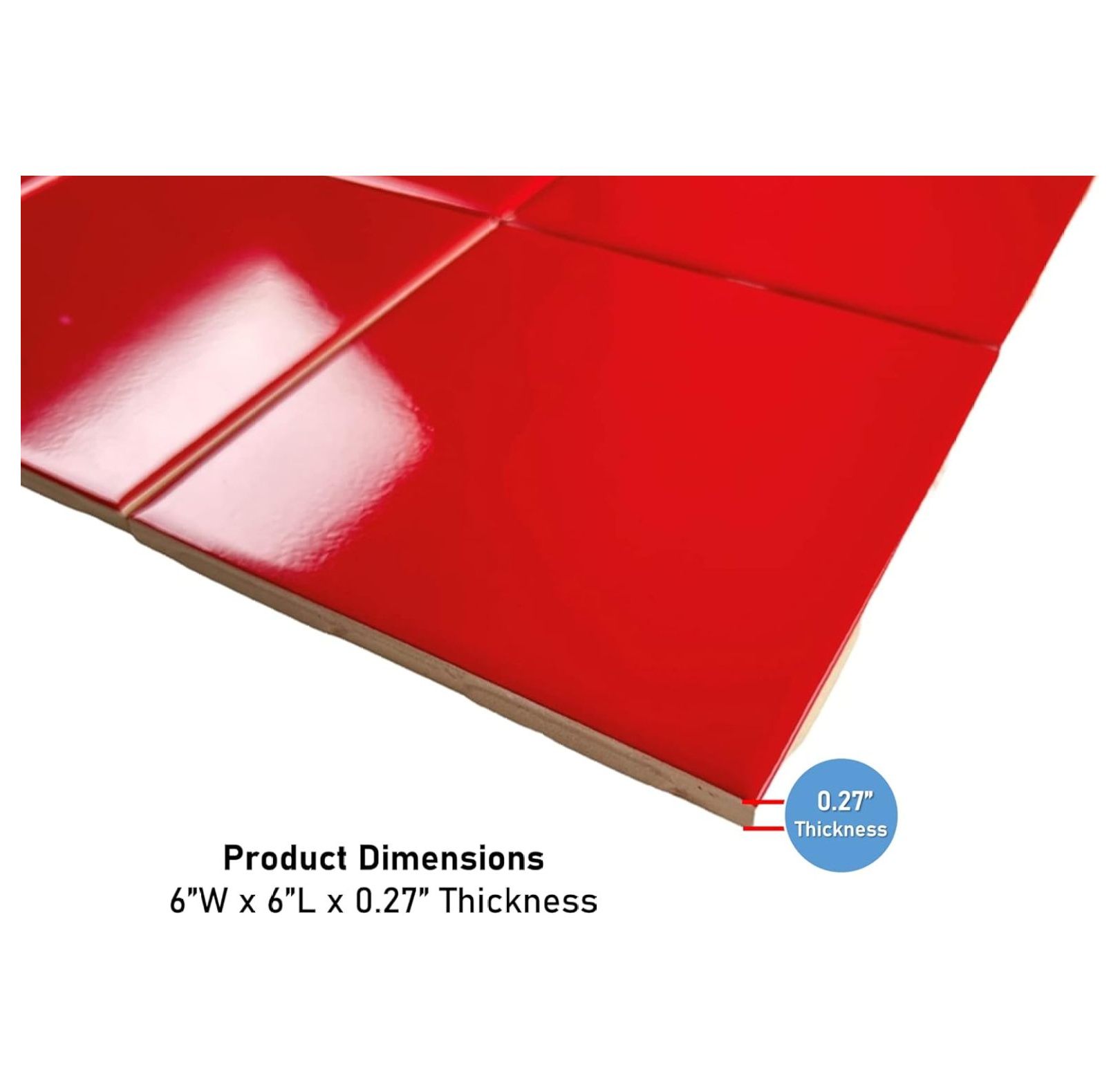 6 in Ceramic Tile Gloss 6x6 Box of 8 Piece for Bathroom Wall and Kitchen Backsplash by saney (Red)