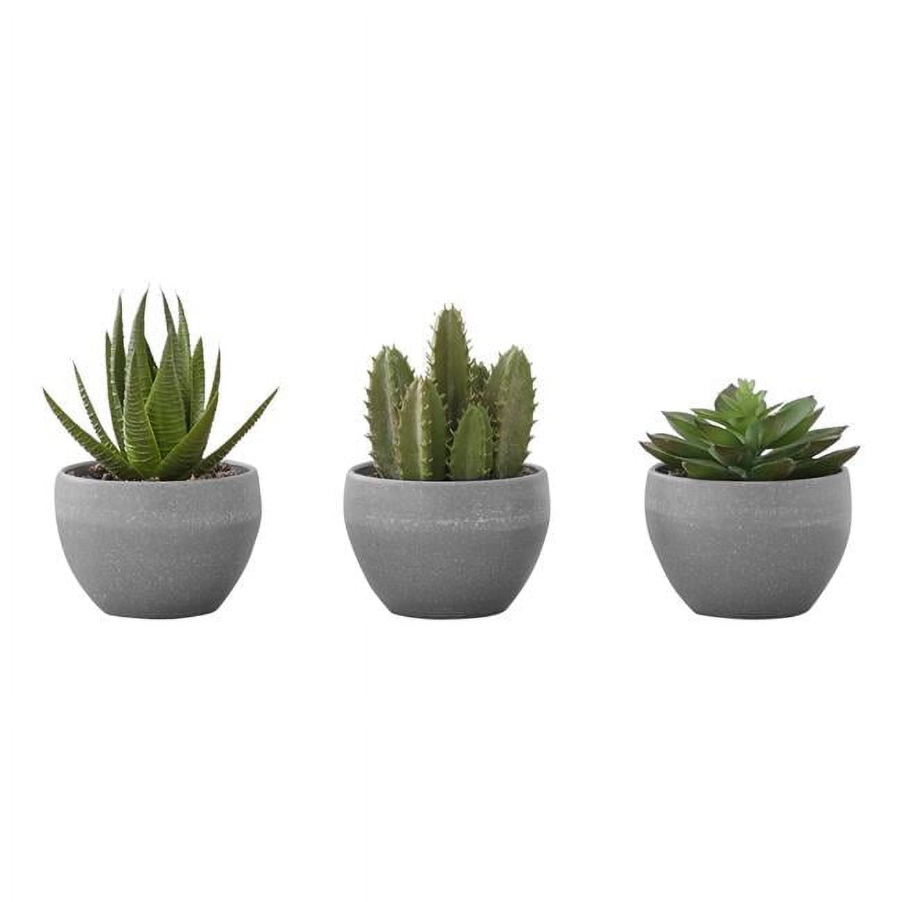 6 in. Decorative Green Plants Artificial Plant, Grey Cement Pots Set