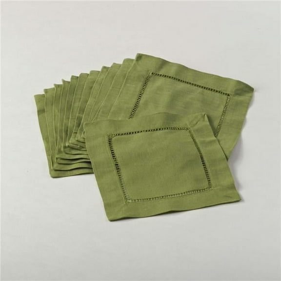 6 in. Everyday Square Hemstitch Cocktail Napkin - Kiwi, Set of 12