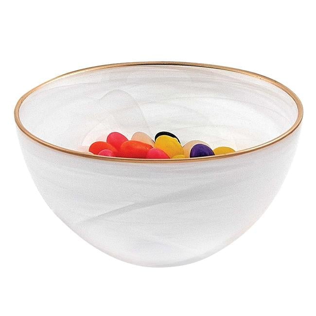 6 Hand Crafted White Gold Glass Bowl With Gold Rim 6 Hand Crafted White Gold Glass Bowl With Gold Rim