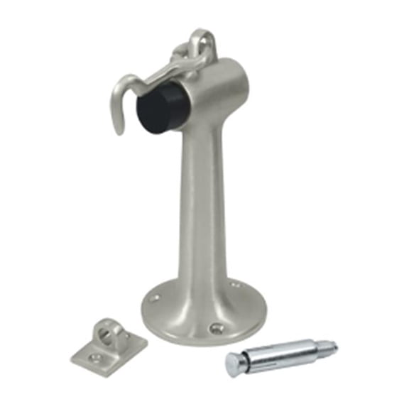 6 in. Heavy Duty Floor Mount Bumper with Hook & Eye, Satin Nickel - Solid